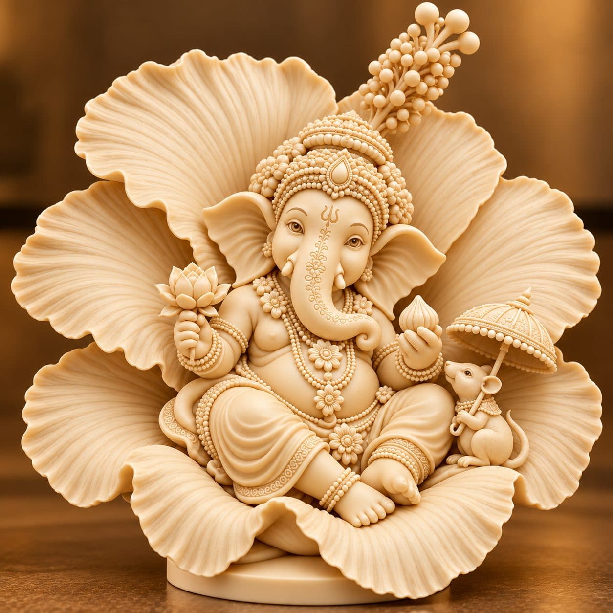 Ivory Ganesha in Bloom | Floral Ganesha Idol