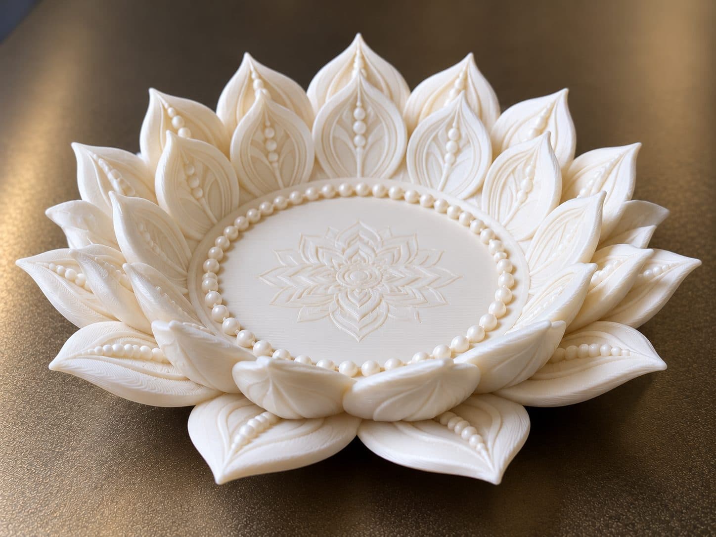 Ornate Ivory Lotus Mandala Decorative Diya
